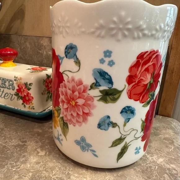 Pioneer Woman Floral Ceramic Butter Dish and Utensil holder Set - Picture 2 of 10